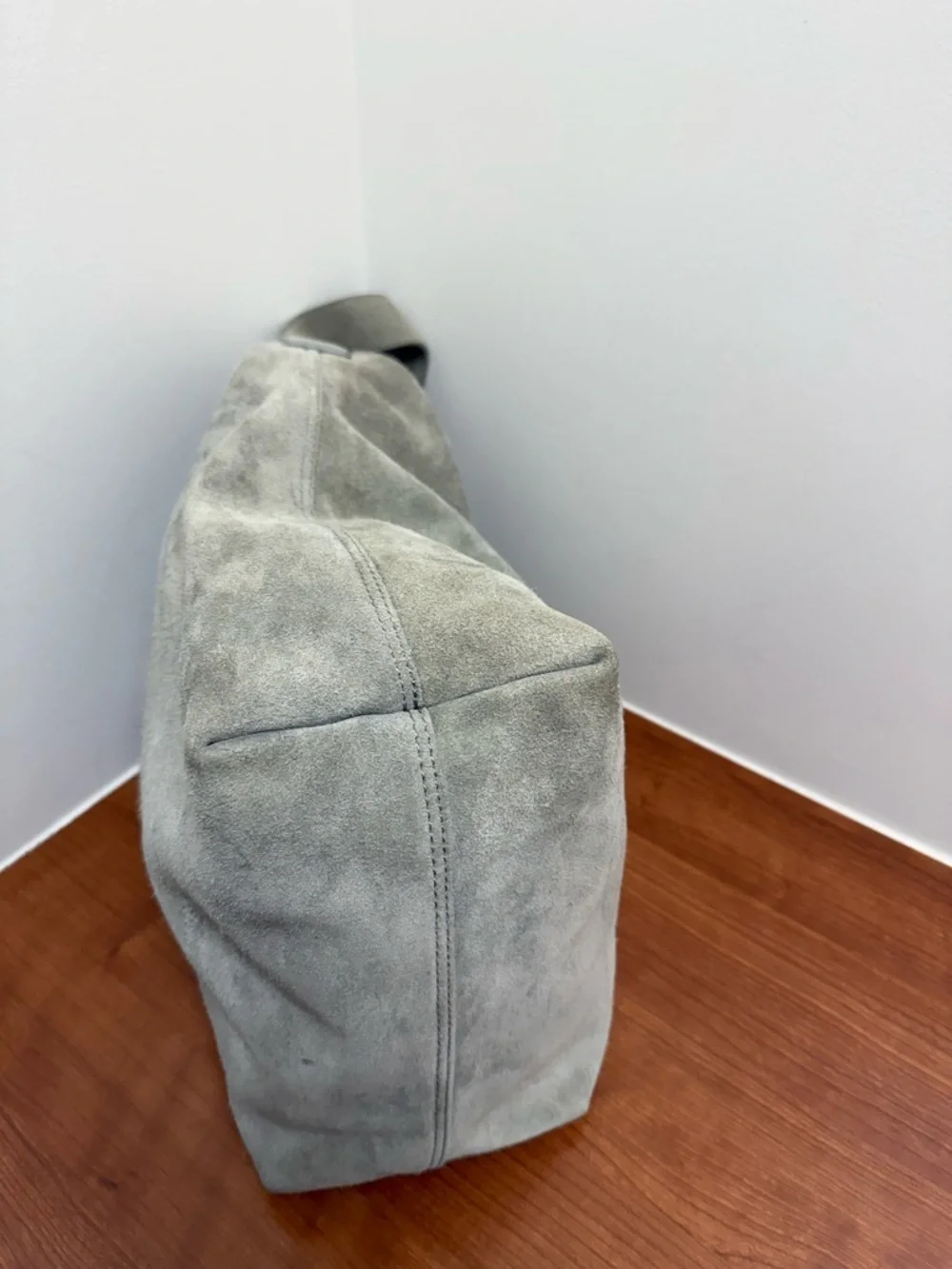 Margot New York Kaye LARGE Bucket Suede Leather Tote Bag :Gray Tan EUC